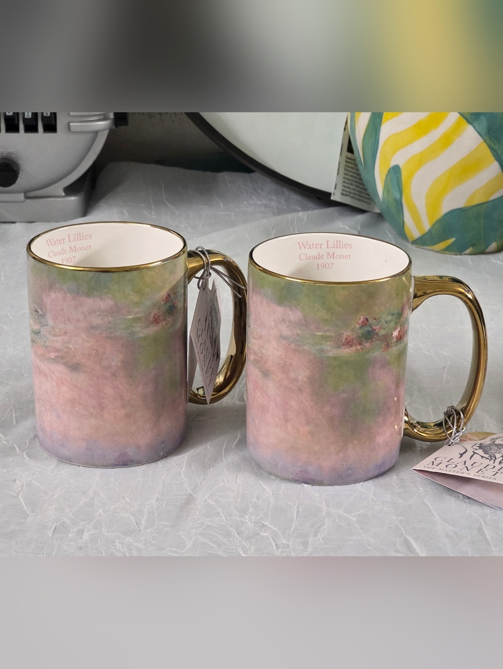 Claude Monet Water Lilies Porcelain Mug - Pastel Impressionist Design Set Of 2